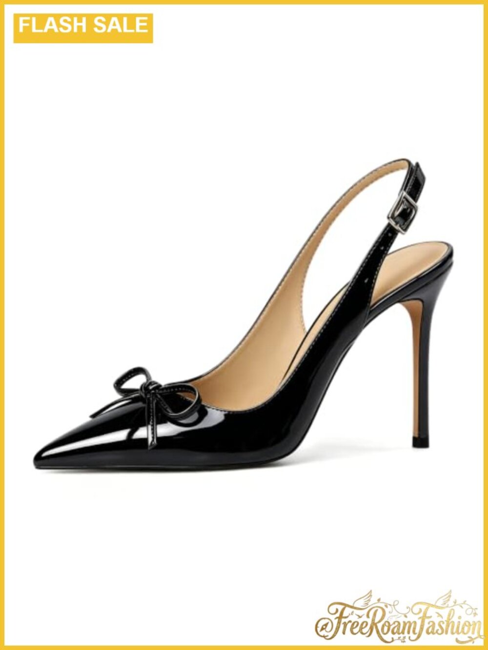 Esvowido Patent Leather Slingback Heels Pointed Toe 4 Inch Stiletto Pumps with